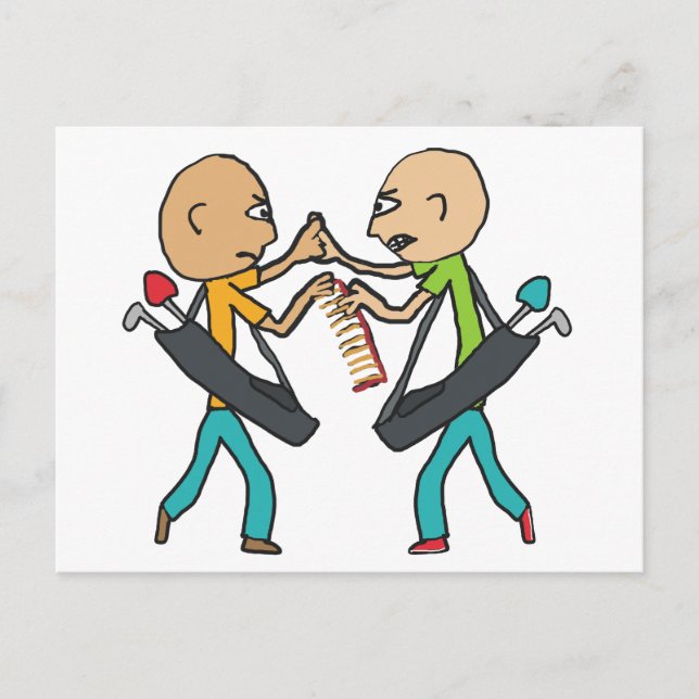 Postal Golfistas calvos discutiendo sobre un peine (Anverso)