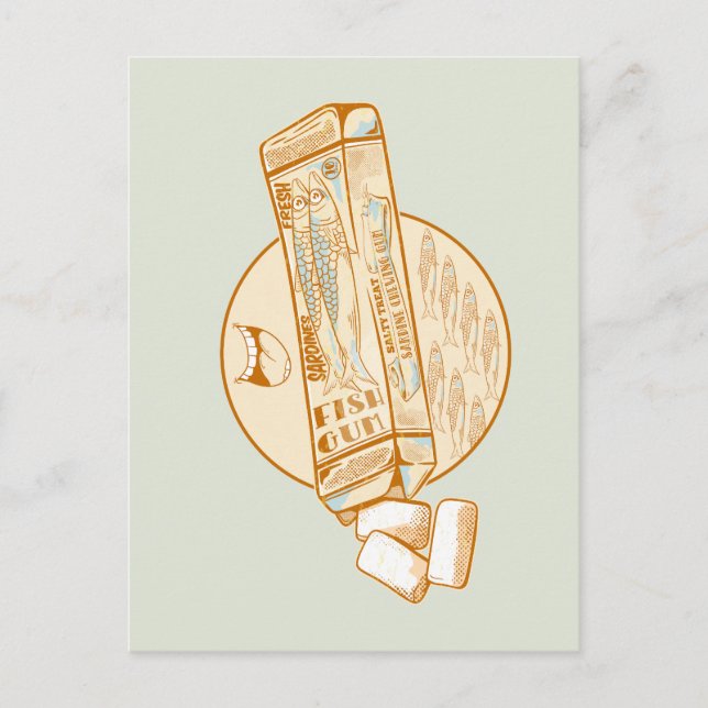 Postal Goma de chicle aromatizado con sardina (Anverso)