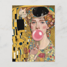 Goma rosa de burbuja con arte de Gustav Klimt