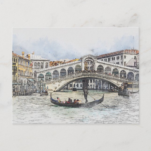 Postal Góndola de Venecia con puente (Anverso)