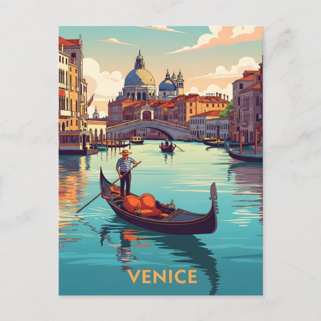 Postal Gondola ride in Venice with historic buildings (Anverso)