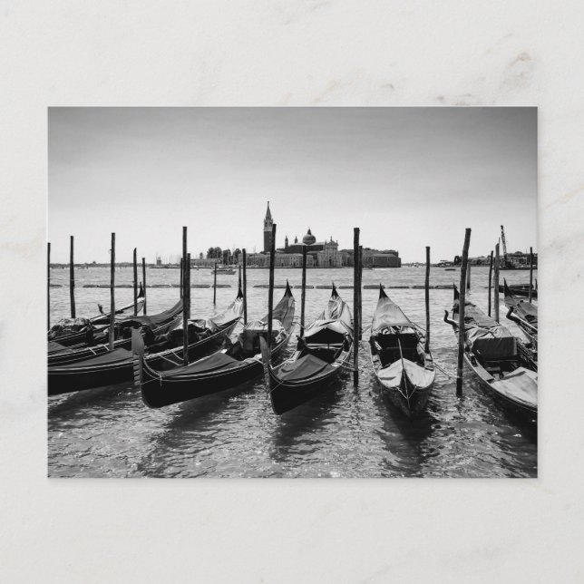 Postal Góndolas en Venecia en blanco y negro (Anverso)