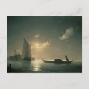 Postal Gondolier en el mar por noche, 1843