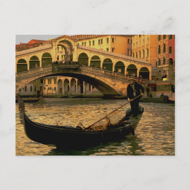 Postal Gondolier y el puente Rialto, Venecia (Anverso)