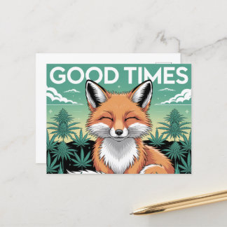 Postal Good Times Red Fox en un campo de maleza