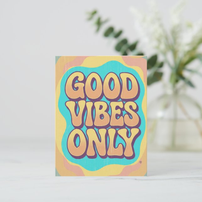 Postal Good vibes only retro groovy style (Anverso de pie)