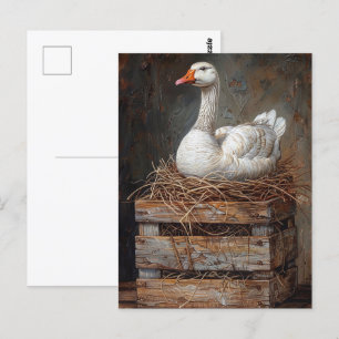 Postal Goose en una pintura de nido