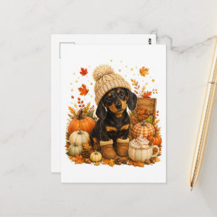Postal Gordo de Acción de Gracias de perro vienés Otoño L