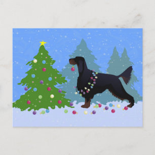 Postal Gordon Setter decorando el árbol en el For