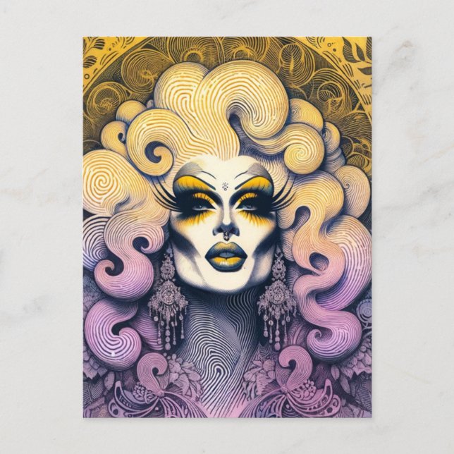 Postal Gorgeous Drag Queen Yellow Purple (Anverso)