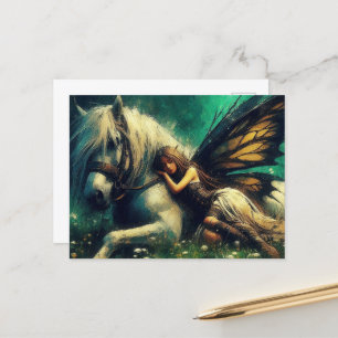Postal Gorgeous Fairy dormido en un caballo
