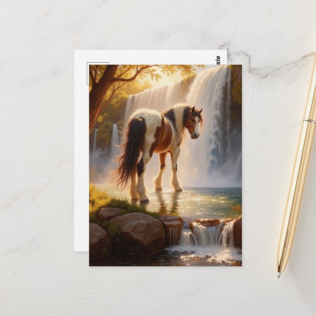 Postal Gorgeous Horse at the Waterfall (Anverso/Reverso In Situ)