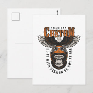 Postal Gorila Americano Águila Motociclista Retro