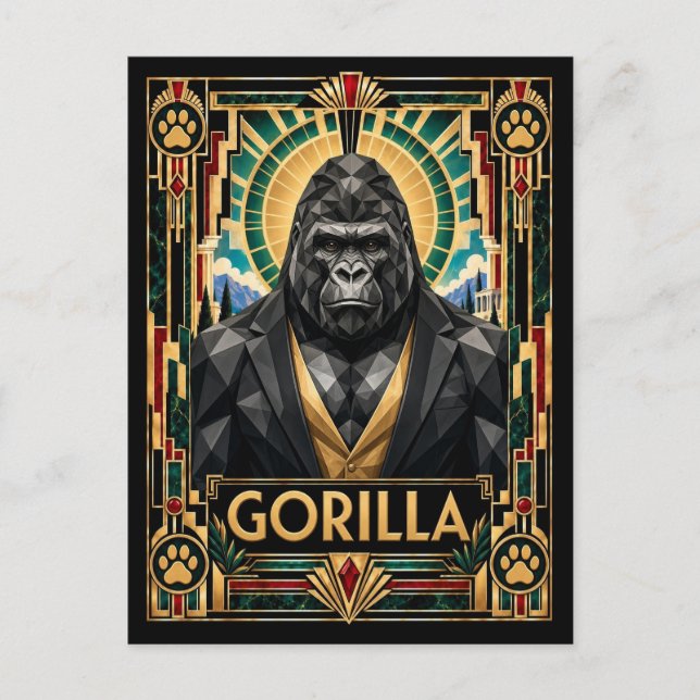 Postal Gorila, fauna y flora Art Déco (Anverso)