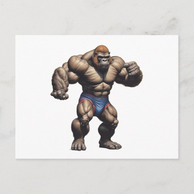 Postal Gorilla Bodybuilder Pop Art Cartoon Drawing (Anverso)