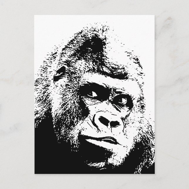 Postal Gorilla de arte pop blanco negro (Anverso)