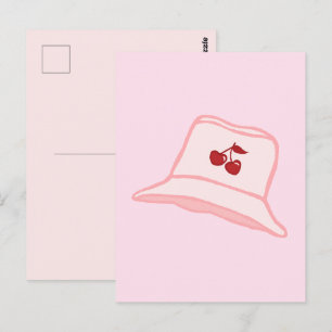 Postal Gorra cubeta de cereza coqueta rosa bebé dibujos a