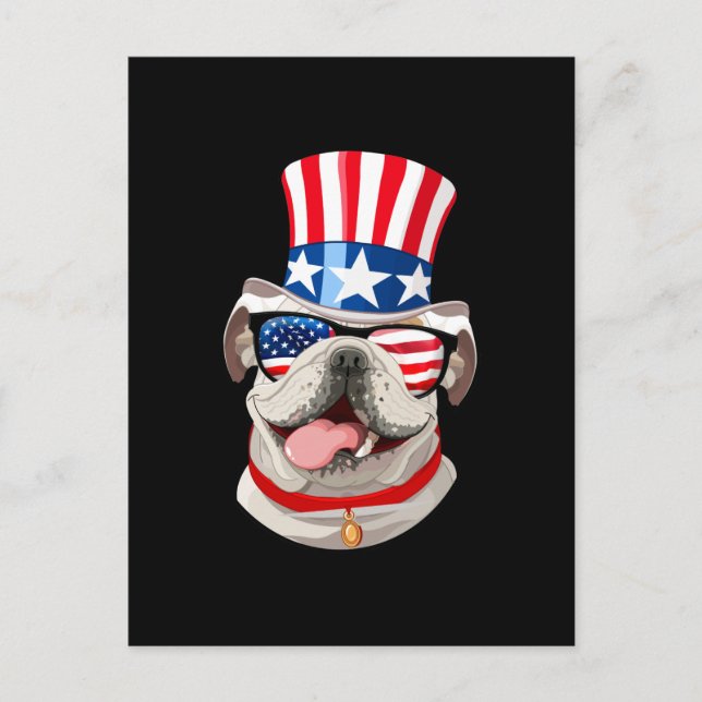 Postal Gorra de bandera estadounidense Bulldog inglés 4 d (Anverso)