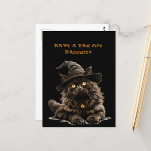 Postal Gorra de bruja de gato negro paw-some Halloween