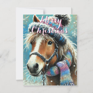 Postal Gorra de caballos Scarf Snowflakes Navidades perso