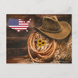 Postal Gorra de Cowboy con bandera estadounidense
