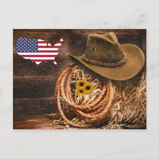 Postal Gorra de Cowboy con bandera estadounidense (Anverso)