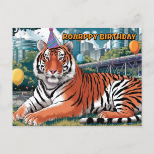 Postal gorra de cumpleaños con tigre de bengala tirado