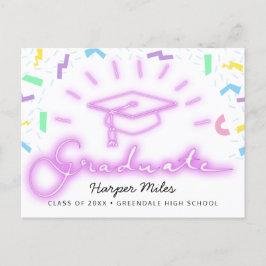 Postal gorra de graduación de neón rosa retro de los años