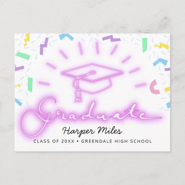 Postal gorra de graduación de neón rosa retro de los años (Anverso)
