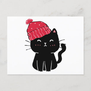 Postal gorra de navidad de gato negro