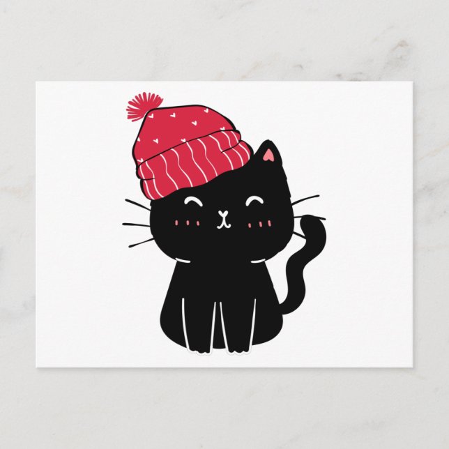Postal gorra de navidad de gato negro (Anverso)