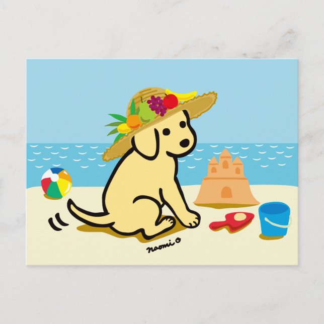Postal Gorra de paja de labrador amarillo Personalizado (Anverso)
