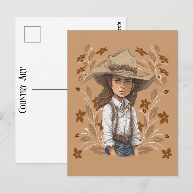 Postal Gorra De Vaquero De Arte Rural Con Flores (Anverso / Reverso)