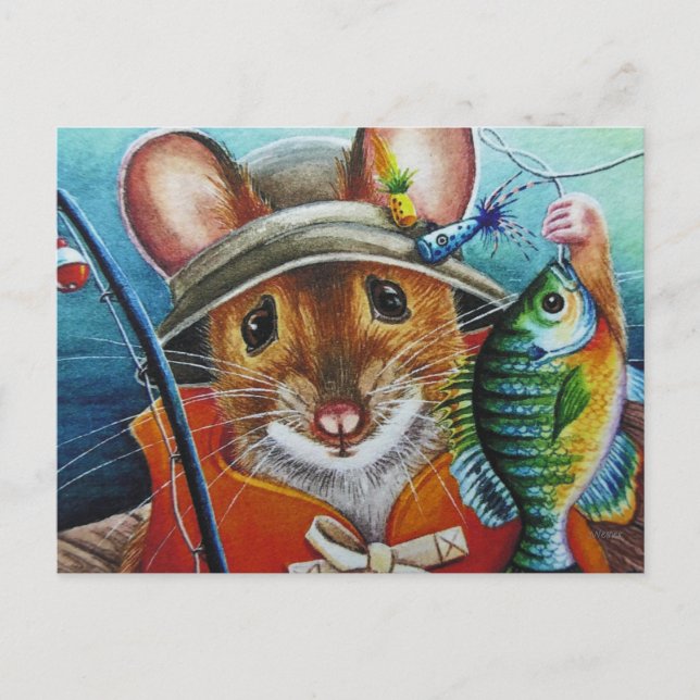 Postal Gorra del ratón: pesca de chalecos para el arte de (Anverso)
