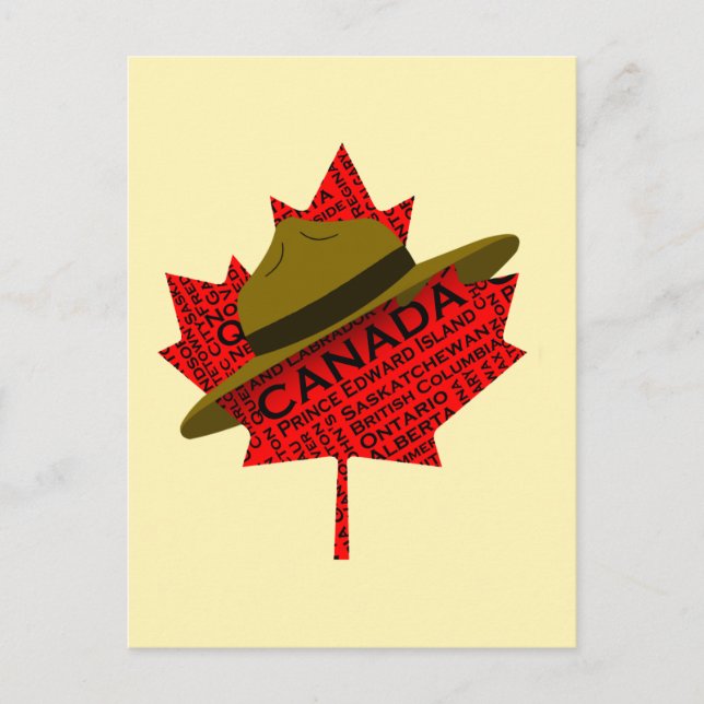 Postal Gorra Montañés Canadiense sobre la hoja de arce ro (Anverso)