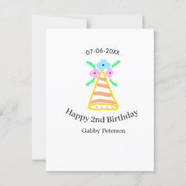 Postal Gorra naranja segundo cumpleaños niños retro flora