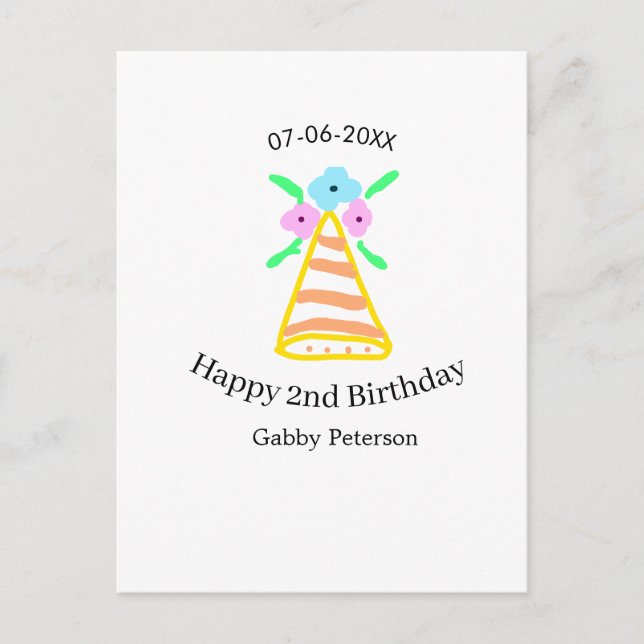 Postal Gorra naranja segundo cumpleaños niños retro flora (Anverso)