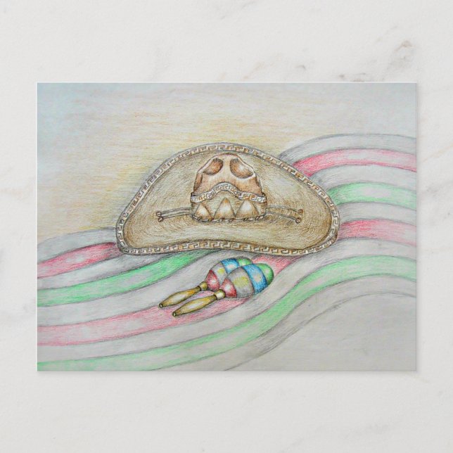 Postal Gorra y ilustracion de Maracas (Anverso)