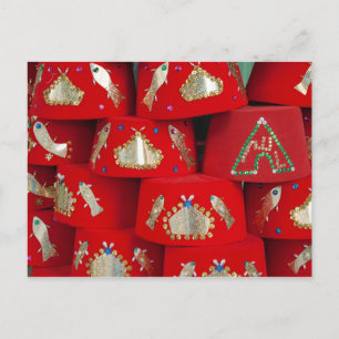 Postal Gorras De Fez Rojo En El Mercado