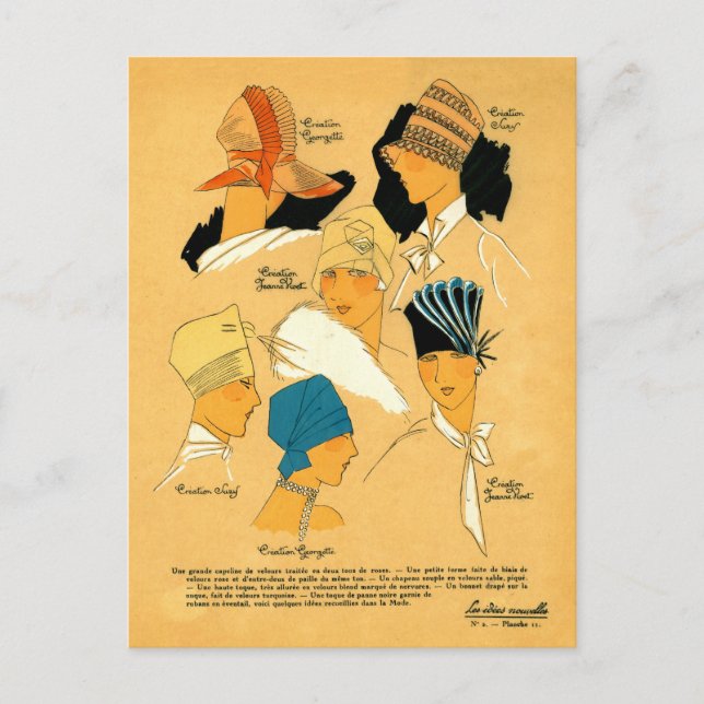 Postal gorras elegantes y elegantes de la década de 1920 (Anverso)