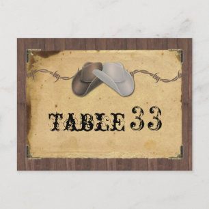 Postal Gorras rústicos de vaqueros con número de mesa de