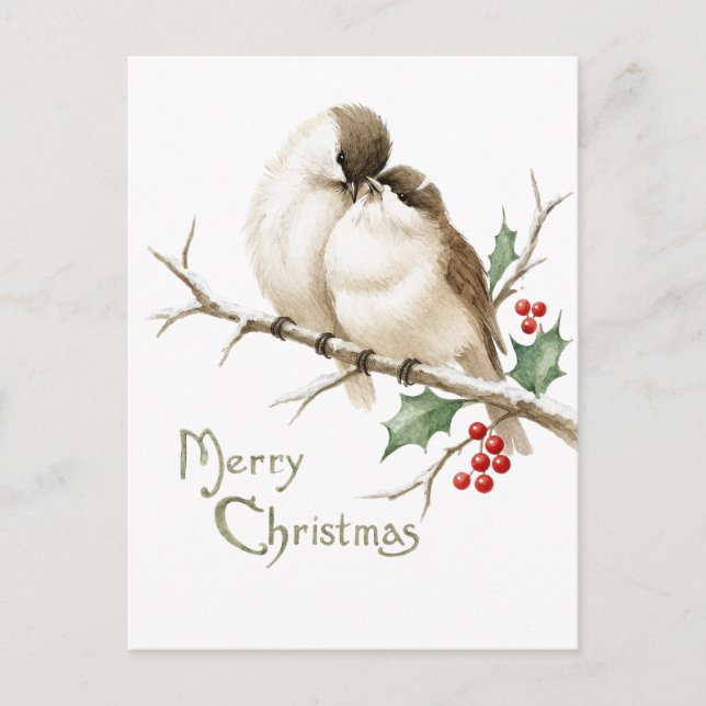 Postal Gorriones en una rama de Navidad (Anverso)