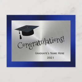 Postal Gorrito Azul Plateado Moderno Felicitaciones Gradu