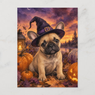Postal Gorrito de bruja de calabaza de Bulldog Francés