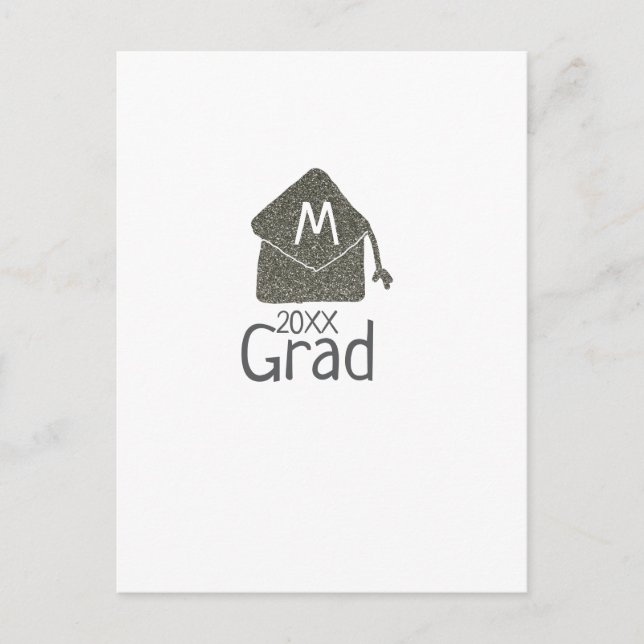 Postal Gorrito de graduación plateado con brillo agregar  (Anverso)