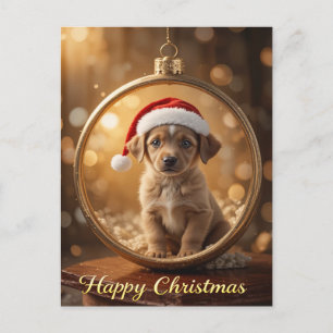 Postal Gorro de Santa Cachorro Marrón Navidad Cálido y Ac