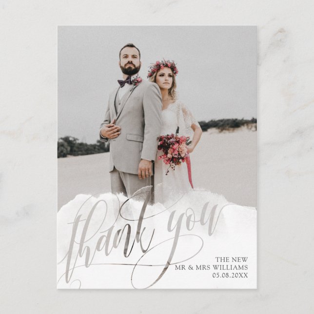 Postal Gossamer Overlay Boda Foto Gracias (Anverso)