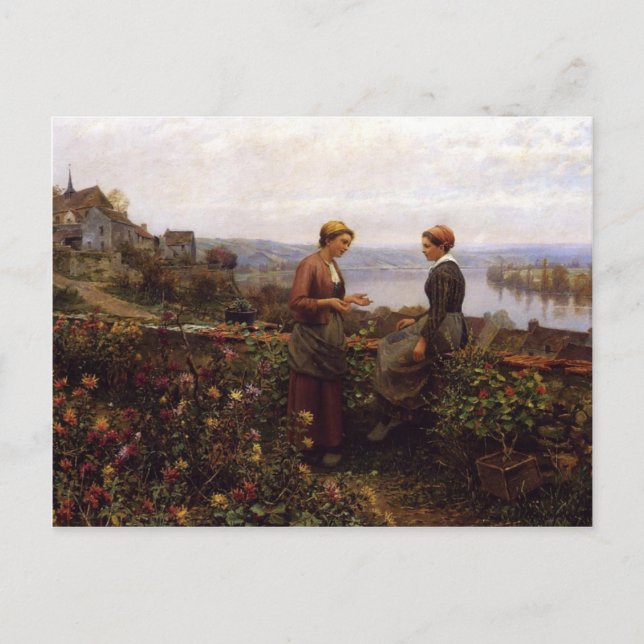 Postal "Gossiping" de Daniel Ridgway Knight (Anverso)