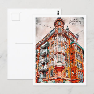 Postal Goteborg Suecia Travel Place Watercolor