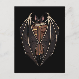 Postal Gothic Bat Reading Dark Spell Book